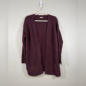 H&M Cardigan Sweater Long Sleeve Ribbed Open Front Heavy Women Dark Purple M/L
